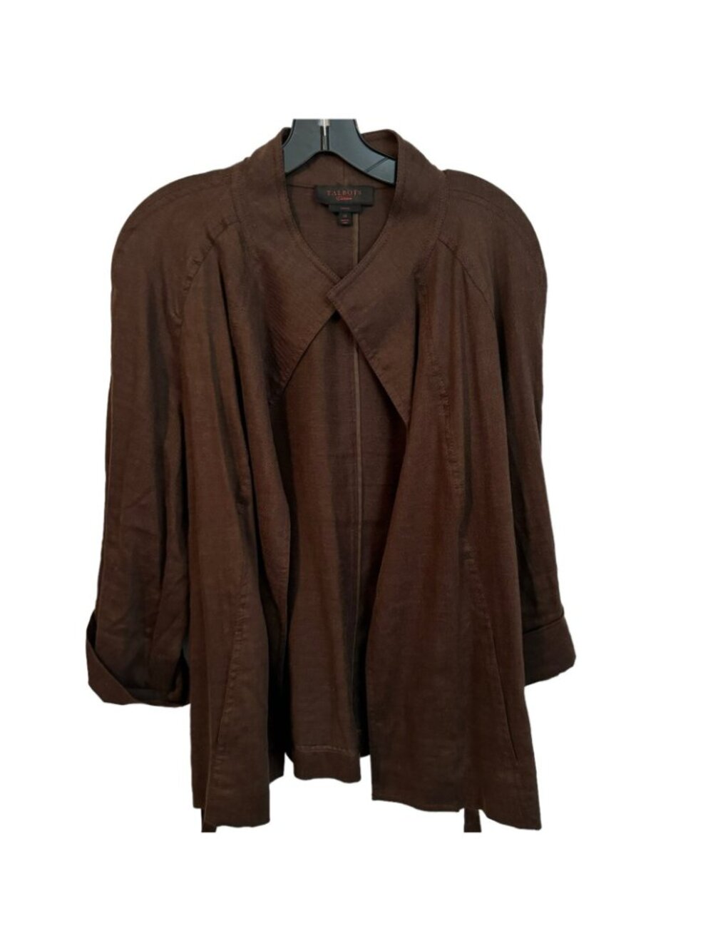 Talbots Blazer Size 14 Brown Linen Blend Belted Women Blazer Jacket - Picture 8 of 12
